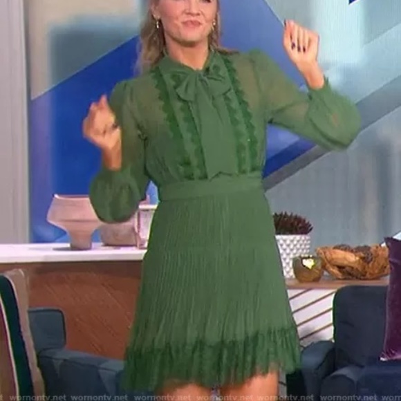 NWT Green Self-Portrait Chiffon Mini Dress Sz 10 - Picture 5 of 11